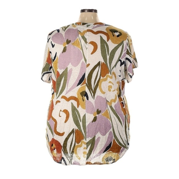 Rachel Zoe 100% Linen Floral Print Boho Short Sleeve Tee Size 3X NWT V-neck - Picture 2 of 8